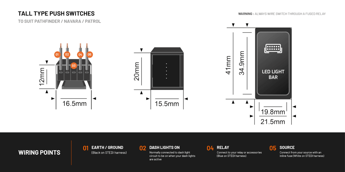 STEDI Tall Type Push Switch to suit Nissan - NZ Offroader